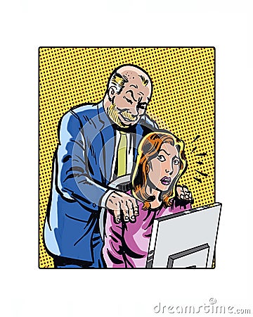 Comic book illustrated workplace sexual harassment hands Stock Photo