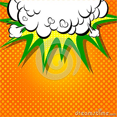 Comic book illustration with explosion on top. Vector Illustration