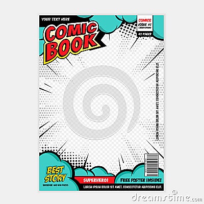 Comic book page cover design concept Vector Illustration