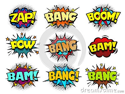 Comic book speech bubbles, cool blast and crash sound effect Vector Illustration