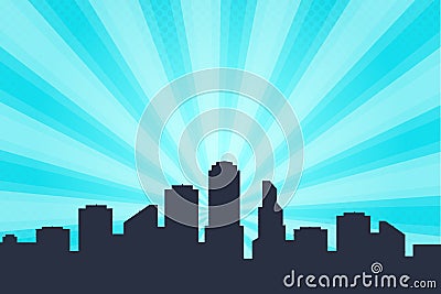 Comic book style background, big city skyline outlines. Vector Illustration