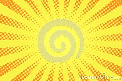 Comic book style background. Halftone texture, vintage dotted background in pop art style. Retro sun rays, sunbeams Vector Illustration