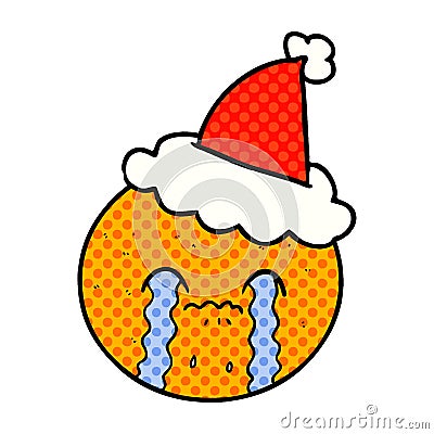 comic book style illustration of a orange wearing santa hat Vector Illustration