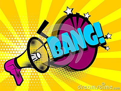 Comic book text advertising megaphone bang Vector Illustration