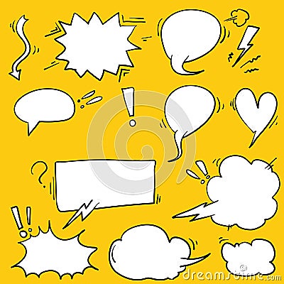 Comic book text speech bubble in pop art style. Halftone background talk chat retro speak message. Empty white blank comment. Vector Illustration