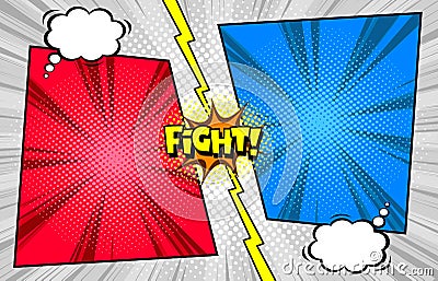 Comic book versus fight template background, halftone print texture Vector Illustration