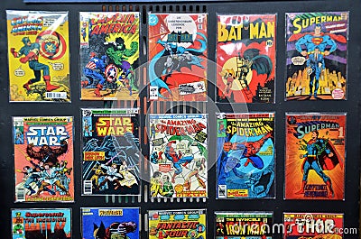 Comic Books of several Marvel Super-Heroes Editorial Stock Photo