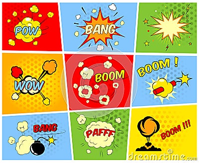 Comic boom or blast explosions Vector Illustration