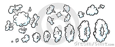 Comic boom smoke effect. Row of steam clouds and puff shapes for surprising and explosive events. Vector illustartion Vector Illustration