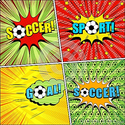 Comic bright sport backgrounds collection Vector Illustration