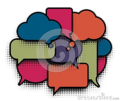 Comic bubble pop art colorful cloud. Comics speech balloons icons collection on white background, dialogue boxes signs Vector Illustration