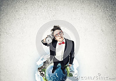 Comic businessman in red glasses Stock Photo