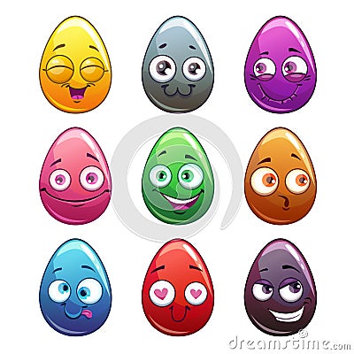 Comic cartoon colorful eggs characters. Vector Illustration