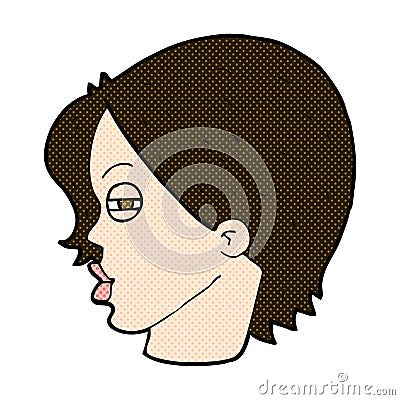 comic cartoon female face with narrowed eyes Stock Photo