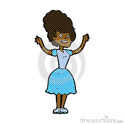 comic cartoon happy 1950's woman Stock Photo