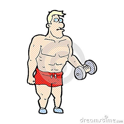 comic cartoon man lifting weights Stock Photo