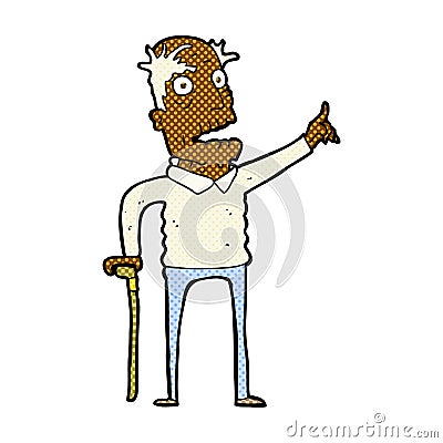 comic cartoon old man with walking stick Stock Photo