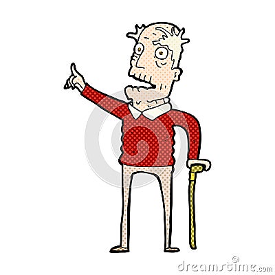 comic cartoon old man with walking stick Stock Photo