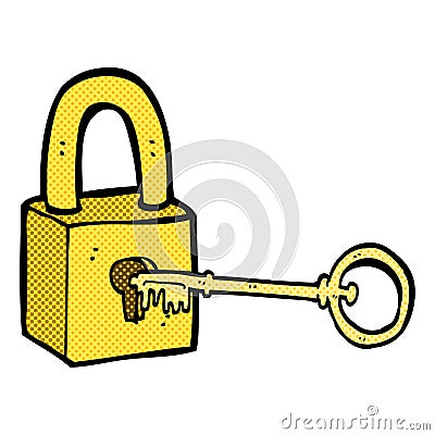 comic cartoon padlock and key Stock Photo