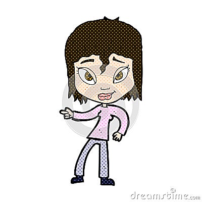 comic cartoon relaxed woman pointing Stock Photo