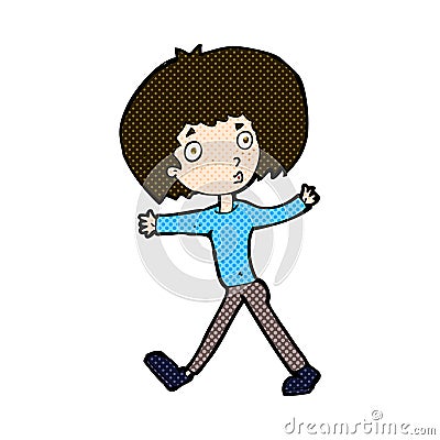 comic cartoon surprised man walking Stock Photo