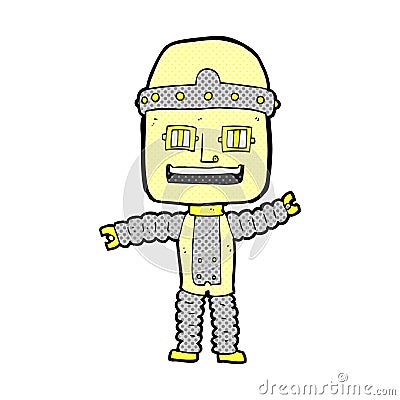 comic cartoon waving robot Stock Photo