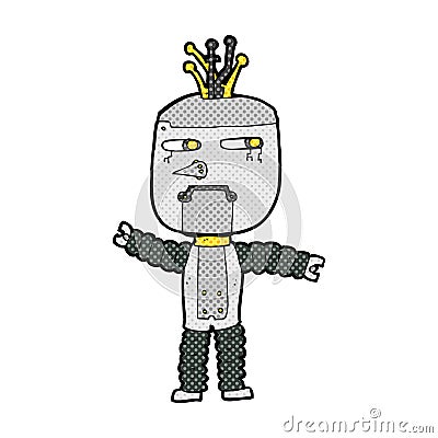 comic cartoon waving robot Stock Photo