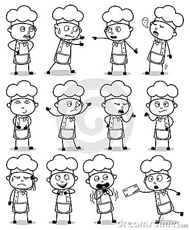 Comic Chef Characters - Set of Poses Concepts Vector illustrations Vector Illustration