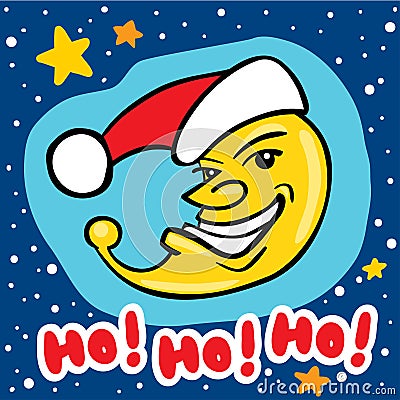 Comic Christmas Moon with Santa Hat Vector Illustration