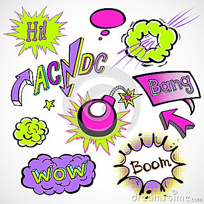 Comic cloud, vector, wow, design, bang, boom, collection Vector Illustration