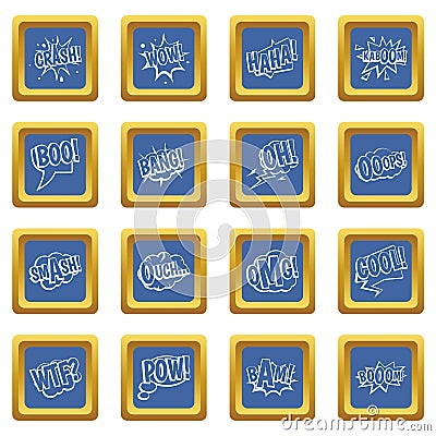 Comic colored sound icons set blue Vector Illustration