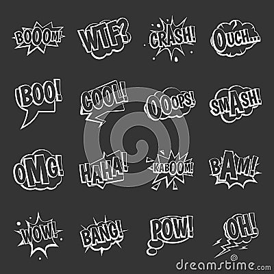 Comic colored sound icons set grey vector Vector Illustration