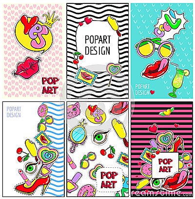 Comic Colorful Fashion Patches Brochures Vector Illustration