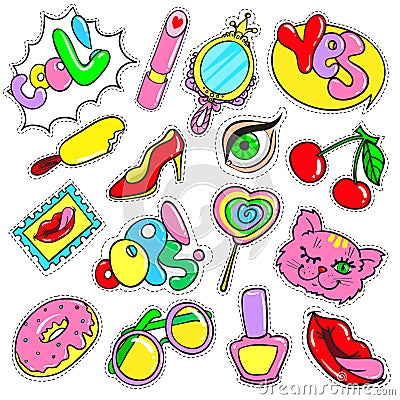 Comic Colorful Patches Collection Vector Illustration