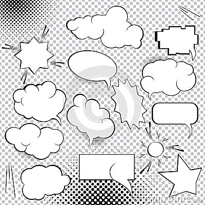 Comic Design Elements. Speech bubbles collection. Cartoon blank think clouds set illustration Cartoon Illustration