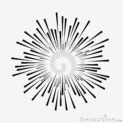 Comic explosion effect. Radial moving lines. Sunburst element. Sun rays. Vector. Vector Illustration