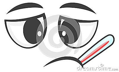 Comic face with thermometer. Sick person emoji Vector Illustration