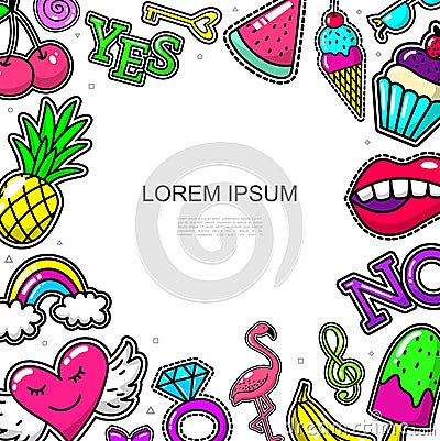 Comic Fashion Patches Concept Vector Illustration