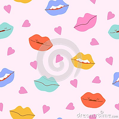 Comic female lips background in pop art, hippie retro style Vector Illustration