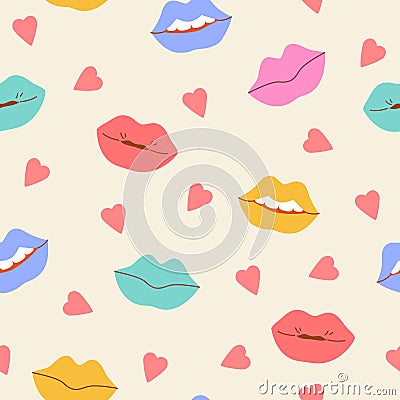 Comic female lips background in pop art, hippie retro style Vector Illustration