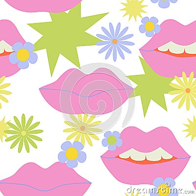 Comic female lips background in pop art, psychedelic hippie retro style Vector Illustration