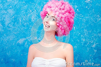 Comic girl with pink wig Stock Photo