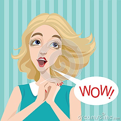 Comic girl with speech bubble Vector Illustration