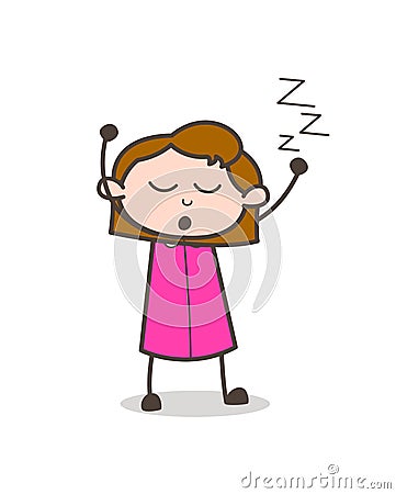 Comic Girl Yawning Before Sleep Vector Stock Photo