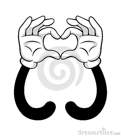 Comic hands both formed shape of heart Vector Illustration