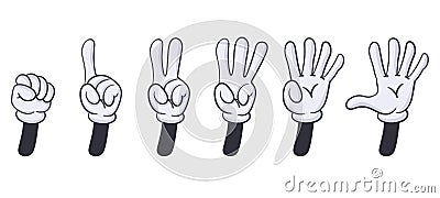 Comic hands numbers gestures, cartoon finger counting signs Vector Illustration