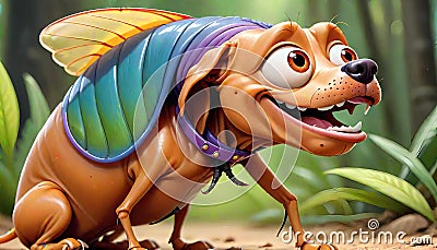 Comic illustration smiling dog flea cartoon Cartoon Illustration