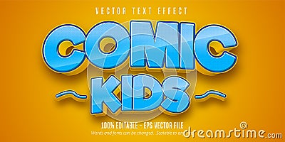 Comic kids text, comic style editable text effect Vector Illustration