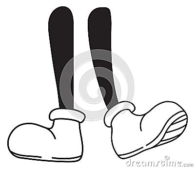 Comic legs in white shoes. Retro cartoon foots Vector Illustration