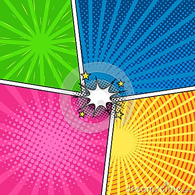 Comic magazine background set with speech bubbles Vector Illustration